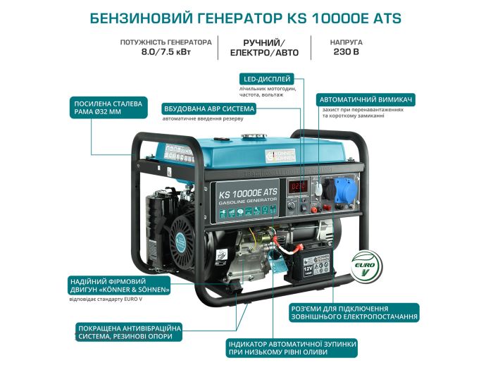 Генератор бензиновий 8 кВт Німеччина KS 10000E ATS