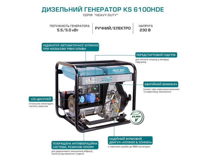 Генератор дизельний 5.5 кВт Німеччина KS 6100HDE (EURO V)