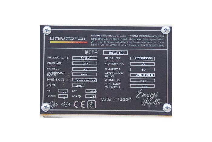 Генератор дизельний 35 кВА UNIVERSAL UND-YD35